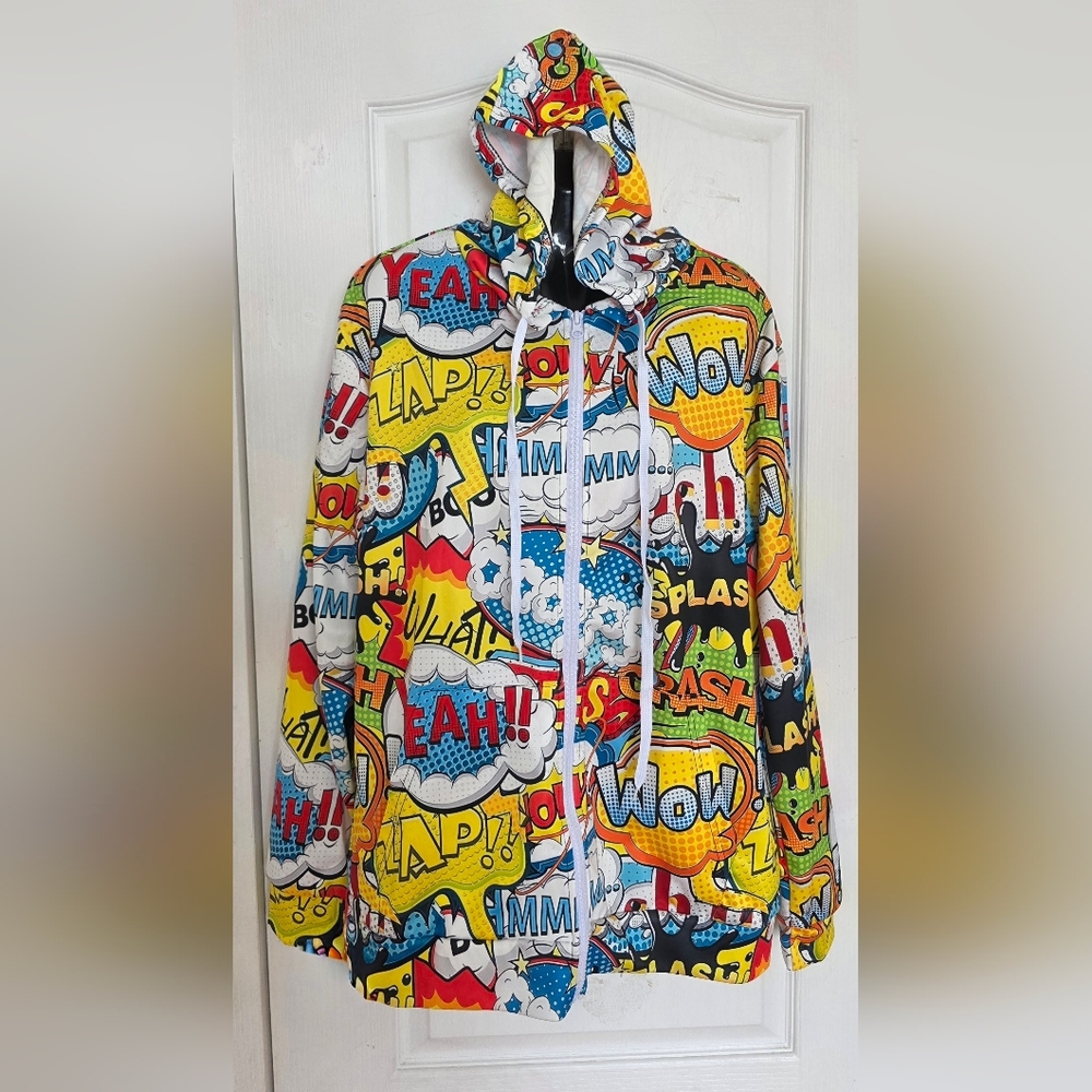 Graffiti Pop Art Comic Book Cartoon All Over Print Full-Zip Up Hoodie S Med NEW